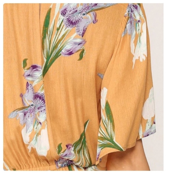 JUMPSUIT -FLORAL PRINT FLUTTER SLEEVE- RUFFLE BACK- KEYHOLE--NEW-MANGO - Picture 4 of 5